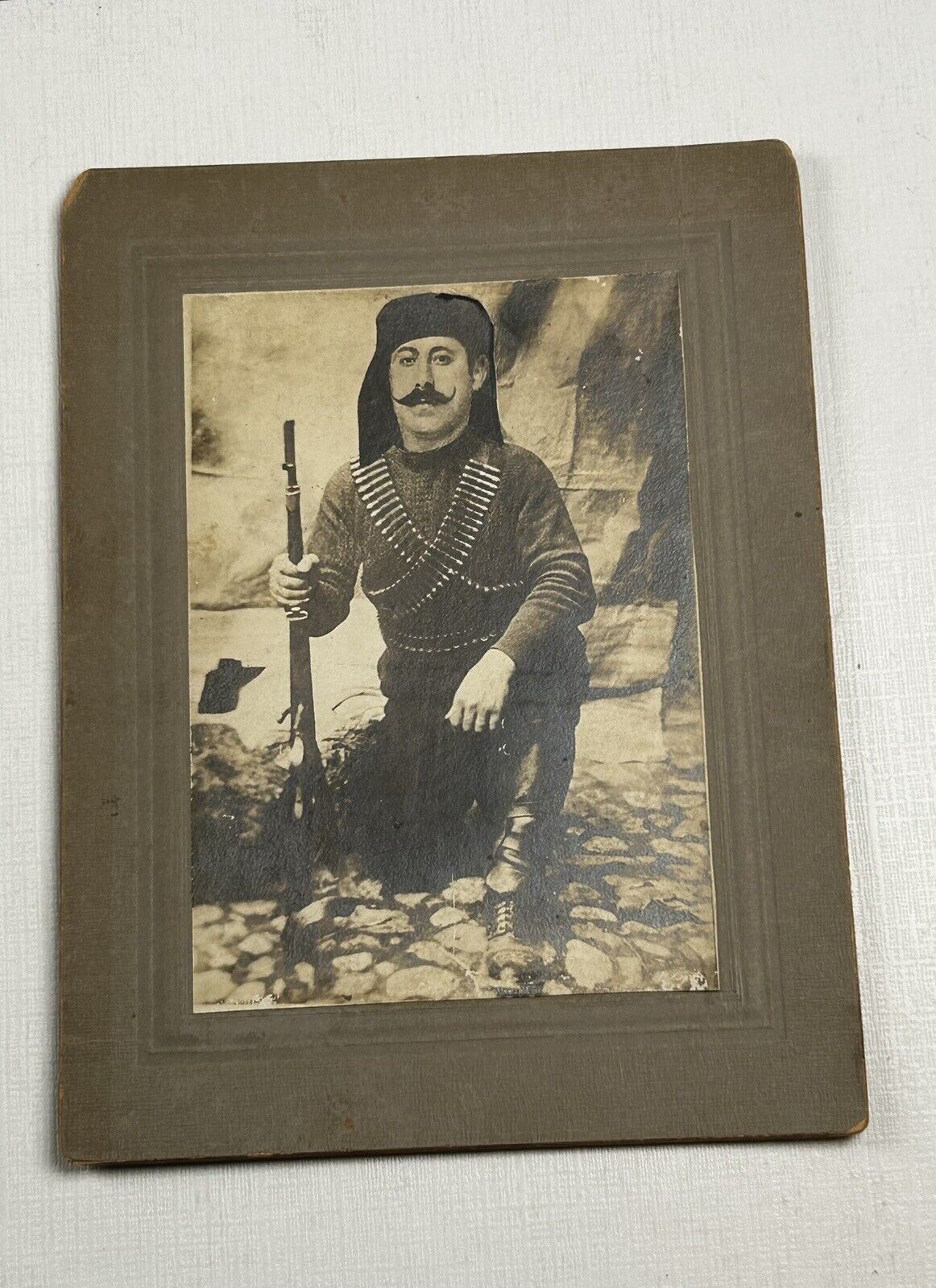 Cabinet Photo Turkish? Armenian? Soldier Gun + Bullets Military Early 1900s 