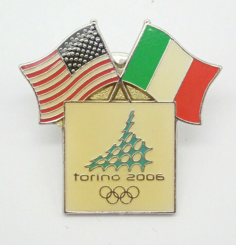 Torino 2006 US Italy Flag Olympics Vintage Lapel Pin