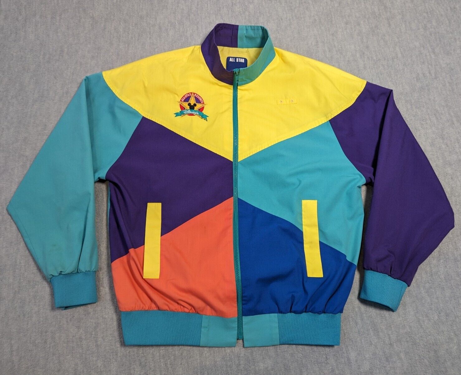 Vintage Disney\'s All Star Resort Retro 80s Jacket Full Zip Color Block Size Med