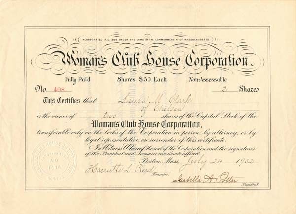 Woman's Club House Corporation - General Stocks