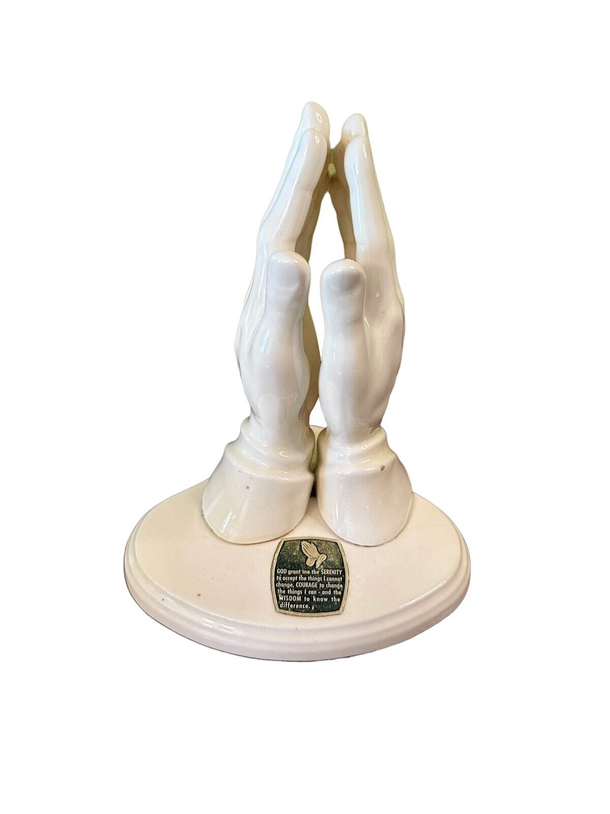 Vintage Ceramic Praying Hands  Serenity Prayer 8”