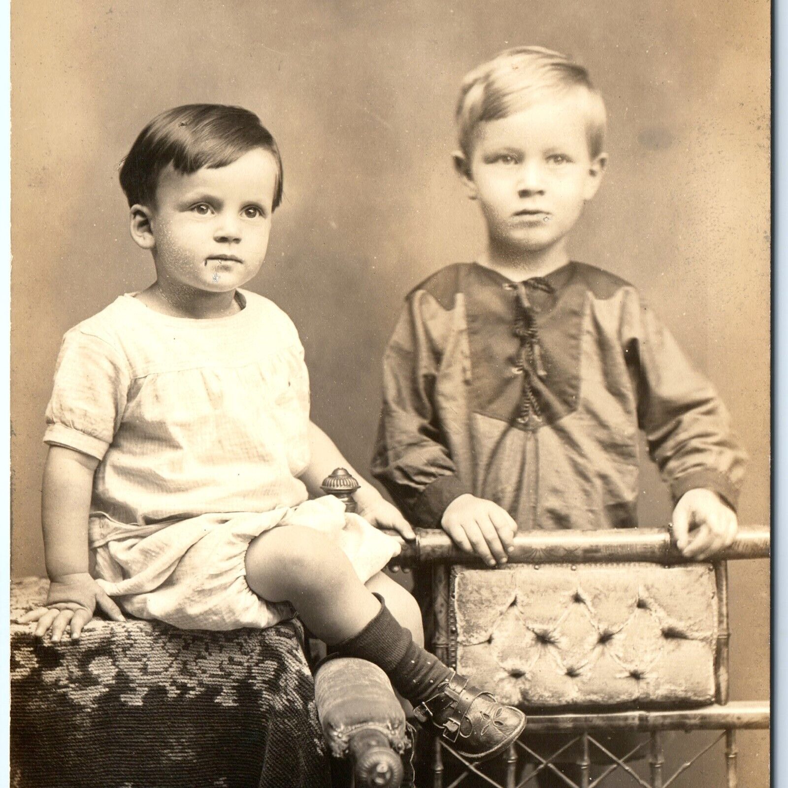 ID\'d c1910s Two Little Boys RPPC Cute Kids Portrait Real Photo PC Carl Wise A161