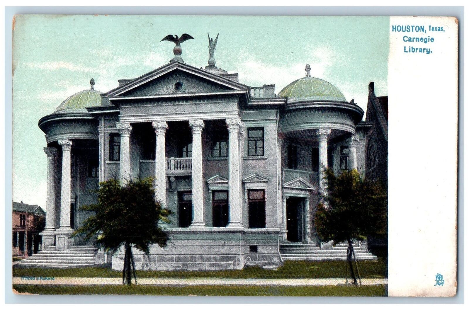 Houston Texas TX Postcard Carnegie Library Building Exterior c1905s Tuck Antique