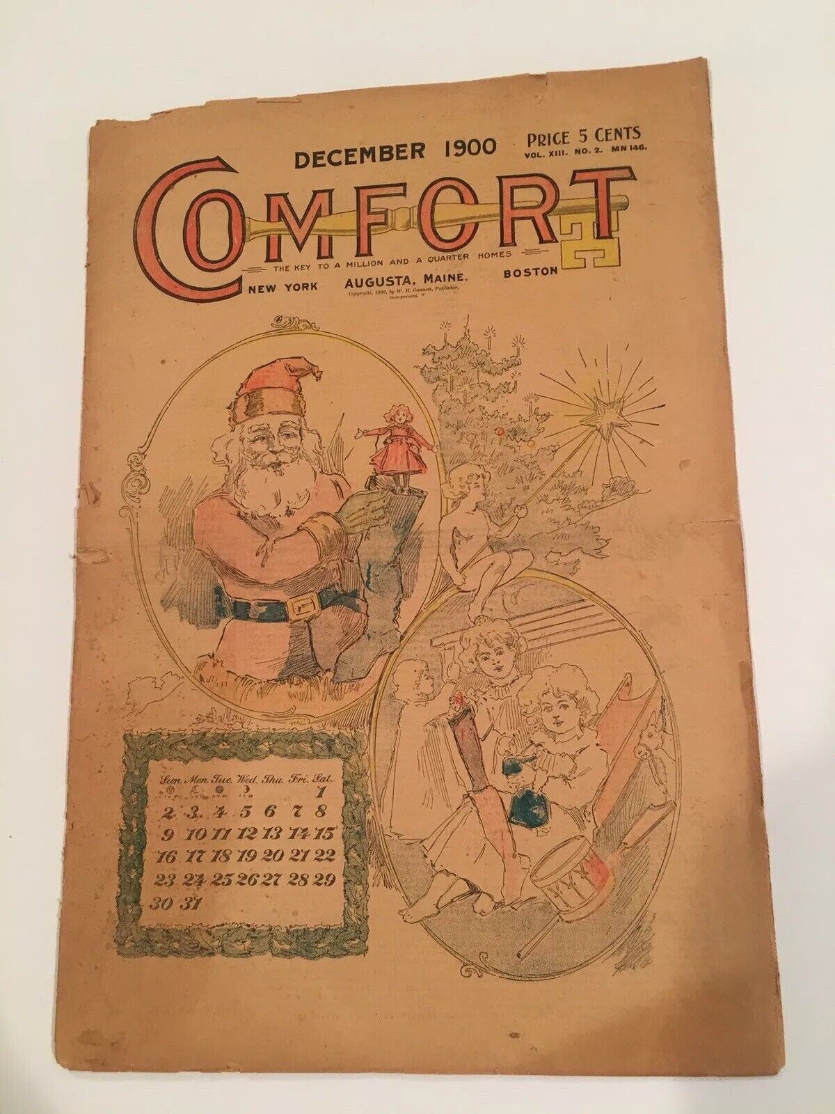 1901 Comfort Newspaper December issue New York, Augusta,ME Boston Christmas