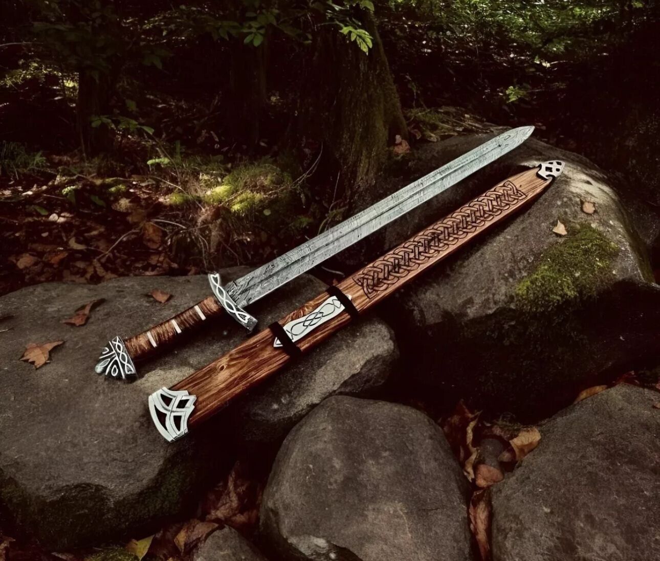 Handmade Damascus Steel Northman Sword Viking Sword With Handmade Scabbard