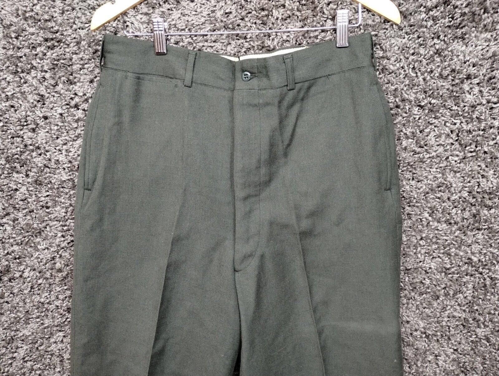 Vintage Trousers 1960s Vietnam Wool Serge Green Standard Long 34x36