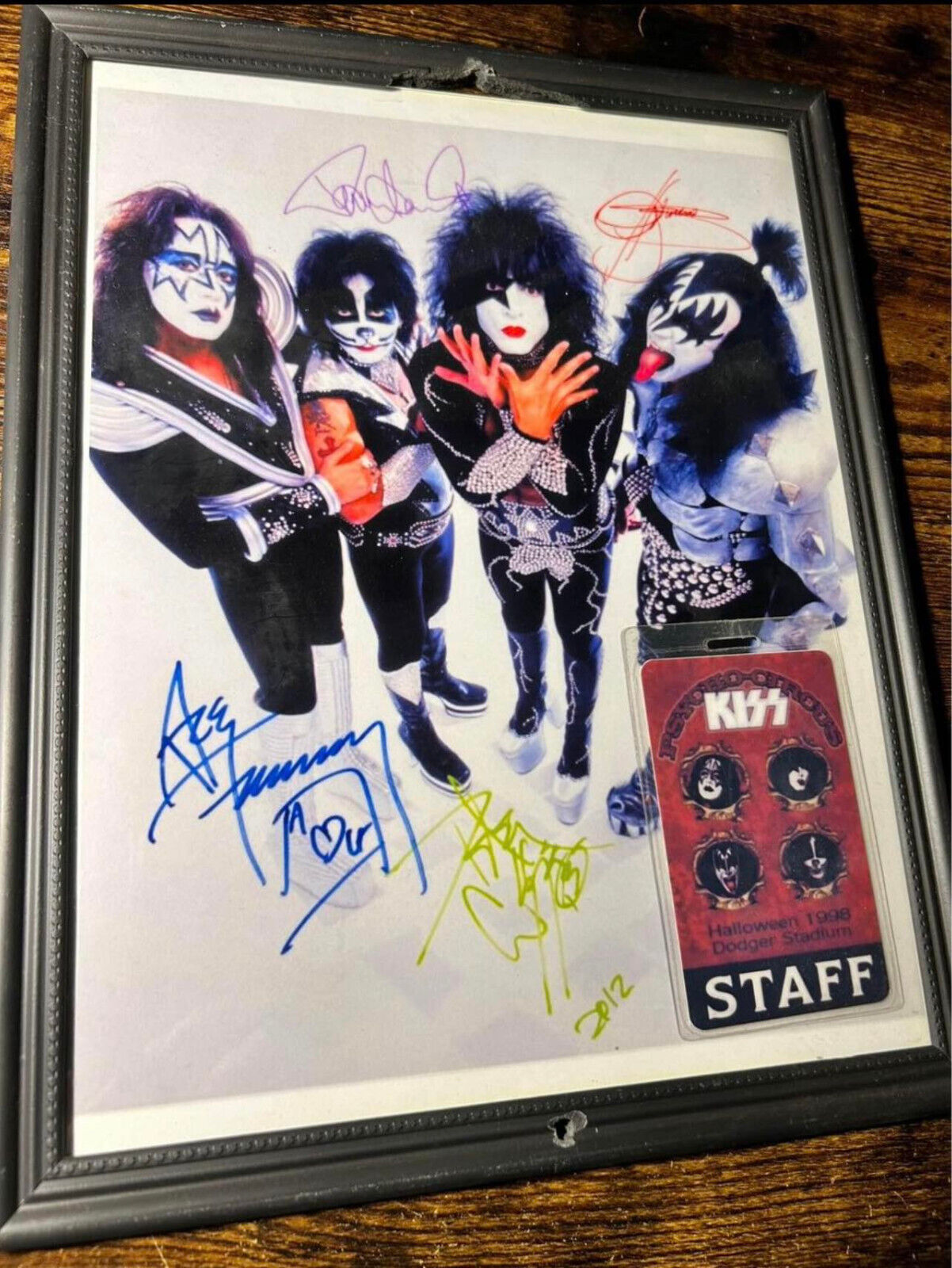 KISS Band signed  Framed photo reprint with crew Laminate Pass