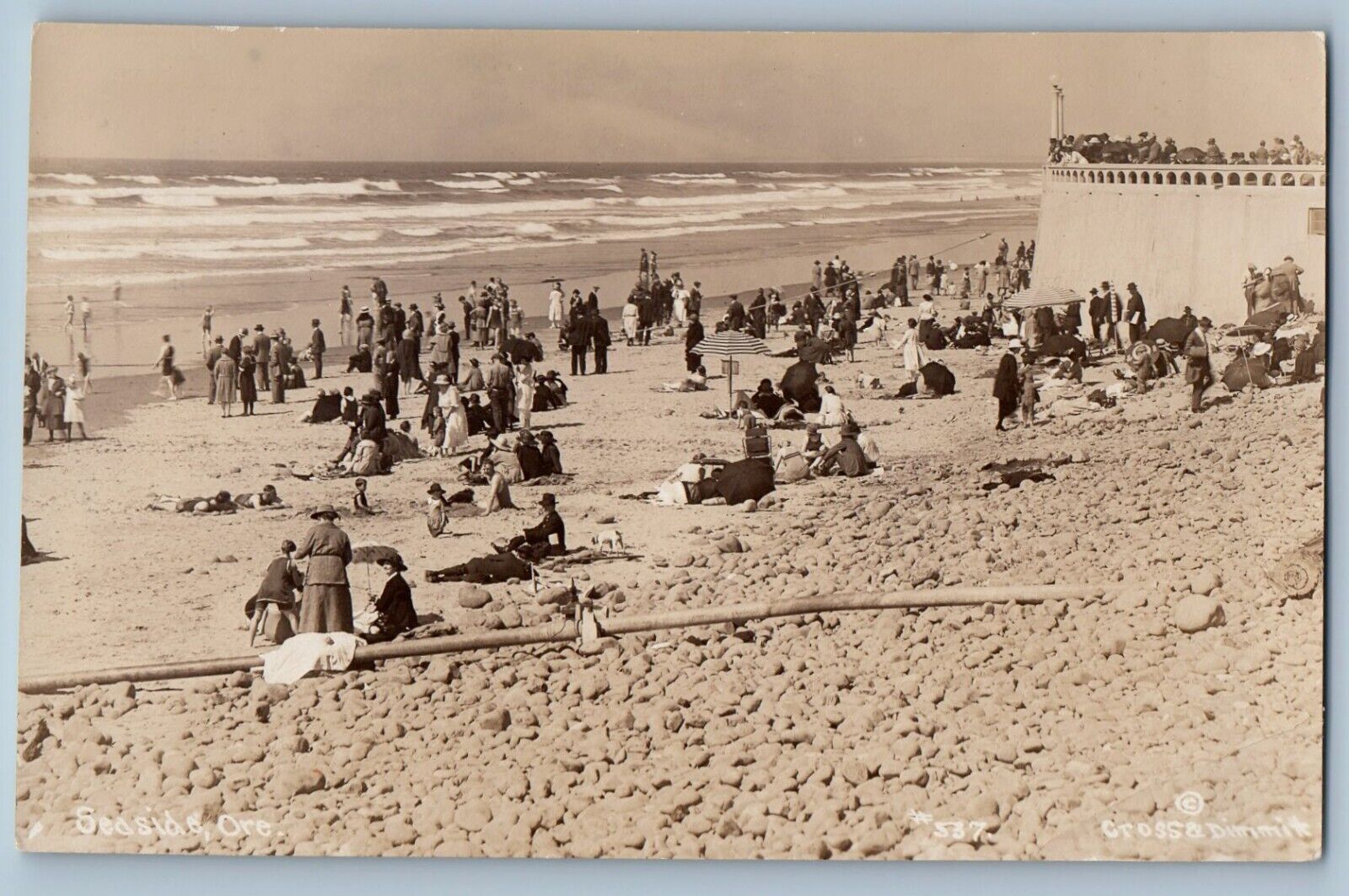 Seaside Oregon OR Postcard RPPC Photo People Beach Scene Cross & Dimmitt c1910's