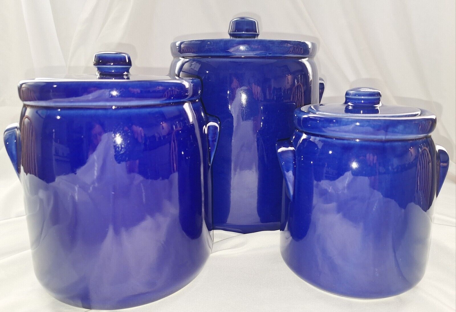 Vintage Cobalt Blue Ceramic Canister Set  USA 358 359 360