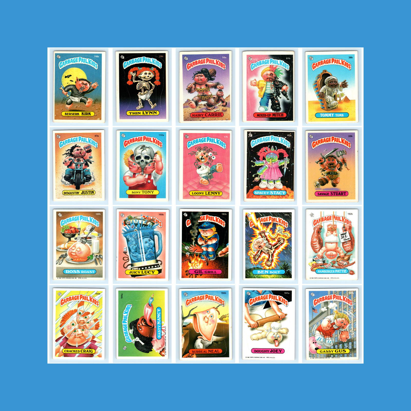 Vintage Garbage Pail Kids Lot 20 Cards Low-Mid Grade 1980s Topps GPK Cards