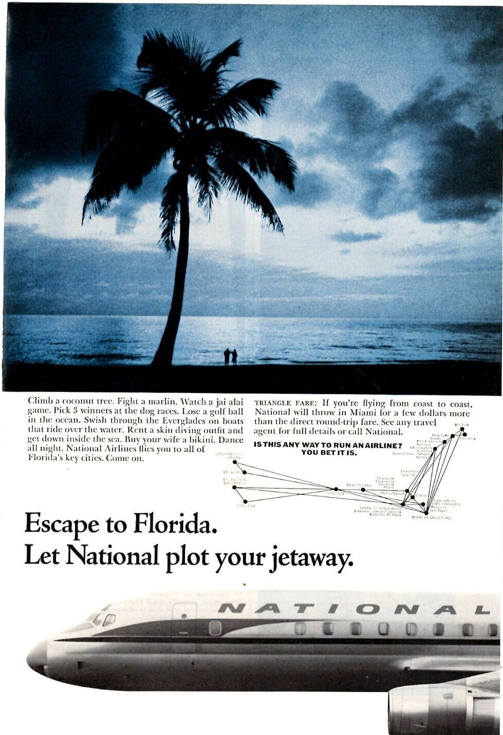 1963 Print Ad  National Airline Escape to Florida Let National plot your jetway