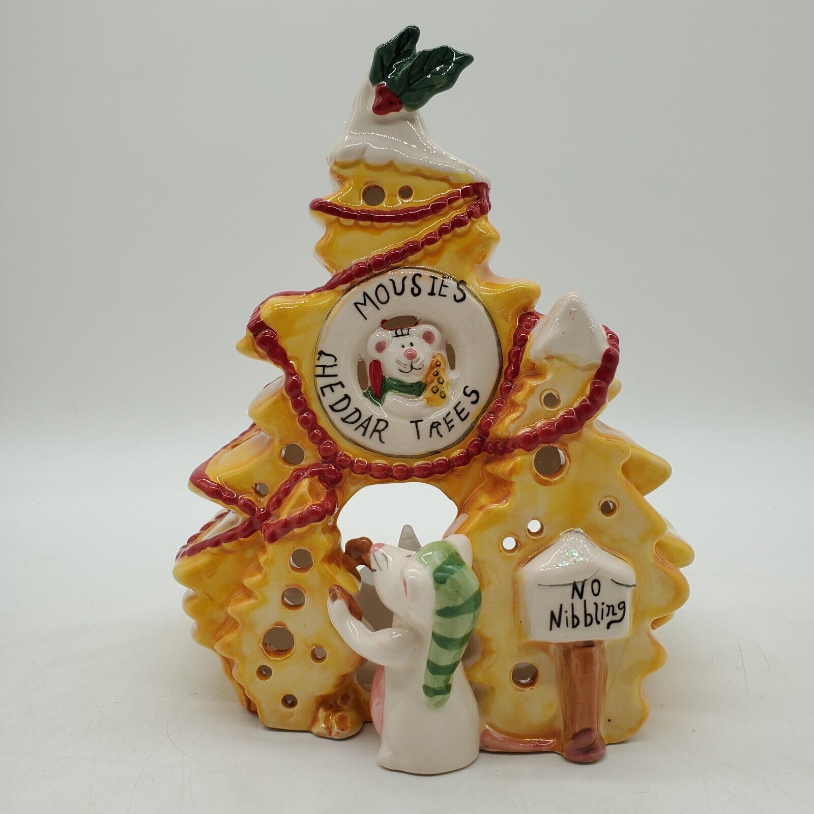 Blue Sky Heather Goldminc Christmas Mousies Cheddar Trees Ceramic Candle Holder