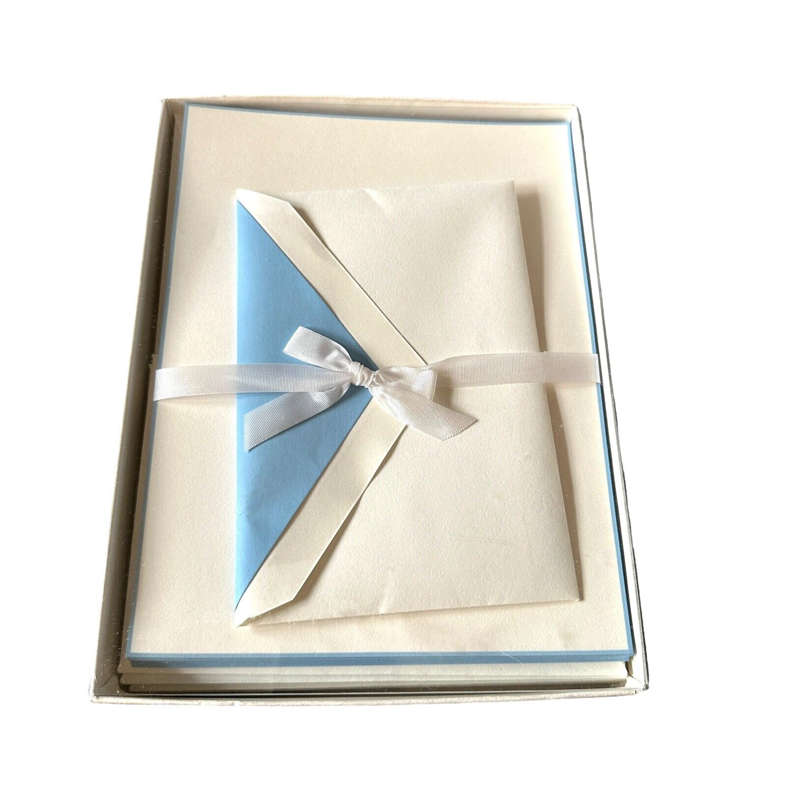 Crane & Co Brushed Blue Border on Full Sheets And Lined Envelopes Set Of 25