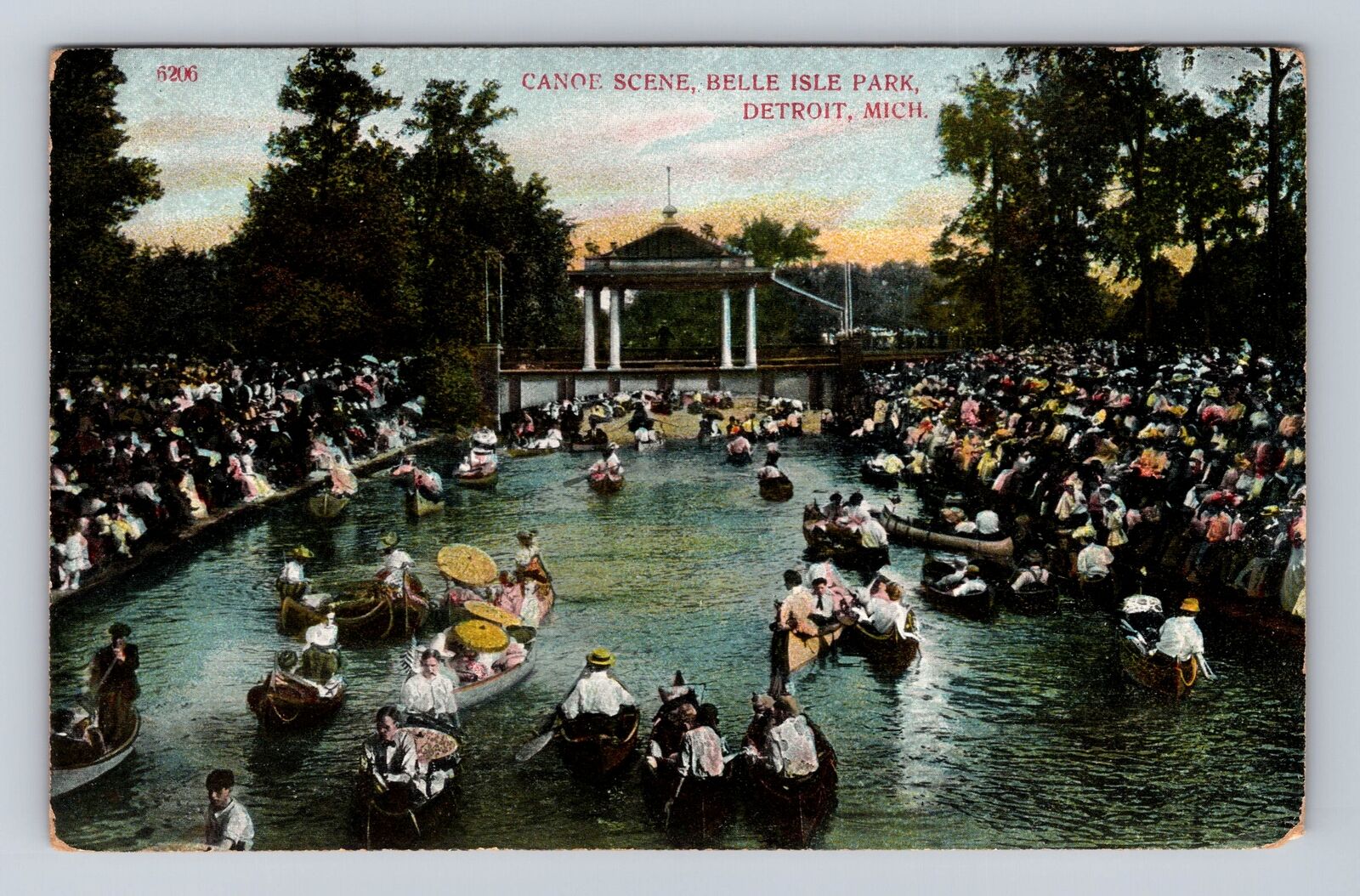 Detroit MI-Michigan, Canoe Scene, Belle Isle Park, Antique, Vintage Postcard