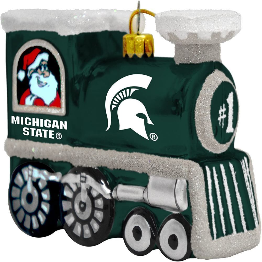 TS NCAA Michigan State Spartans Santa Blown Glass Train Ornament