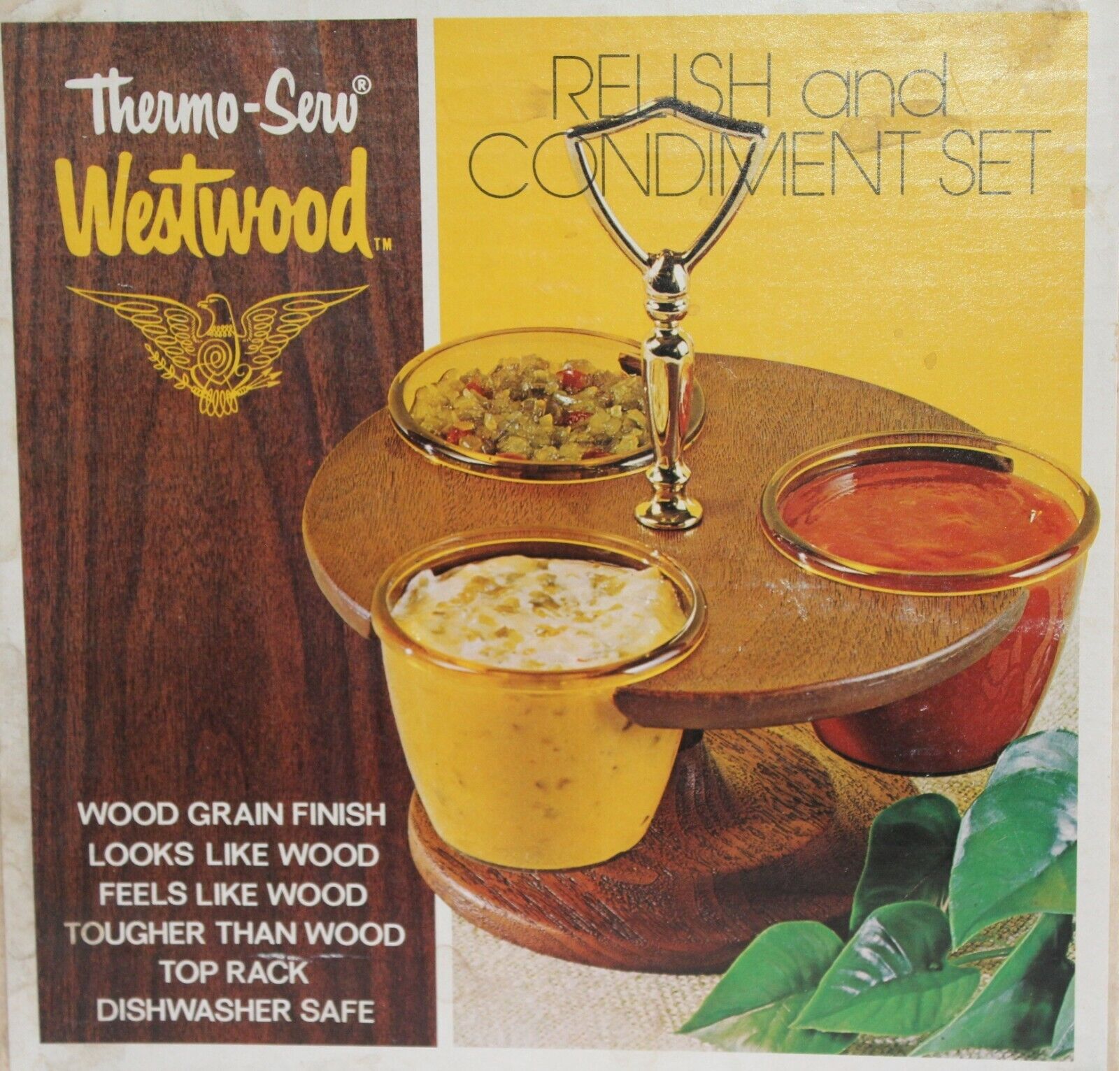 Vintage Thermo-Serv Westwood Relish and Condiment Set Imperial Walnut New IOB