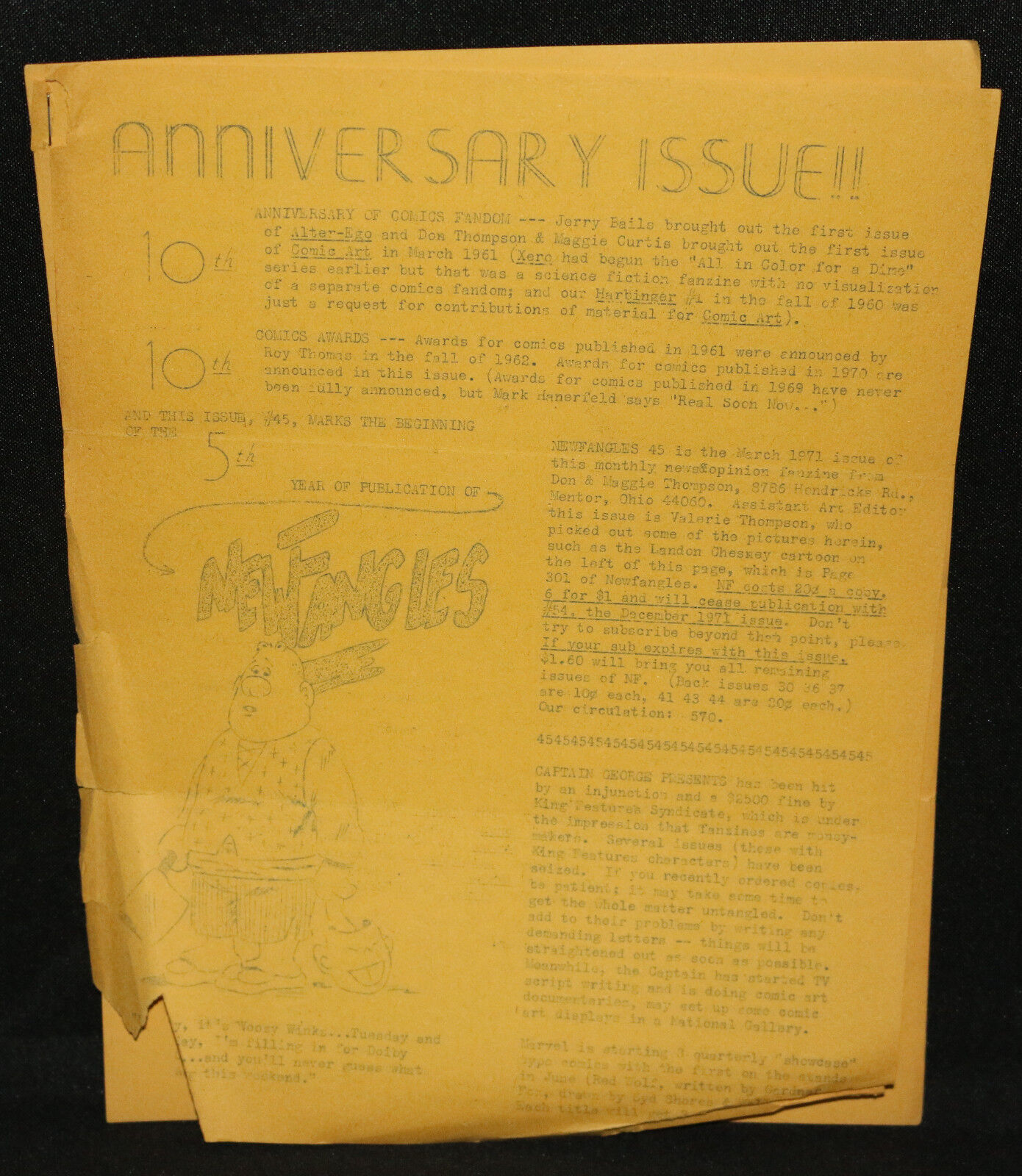 Newfangles #44 Fanzine (Grade: Cover Detached) 1971