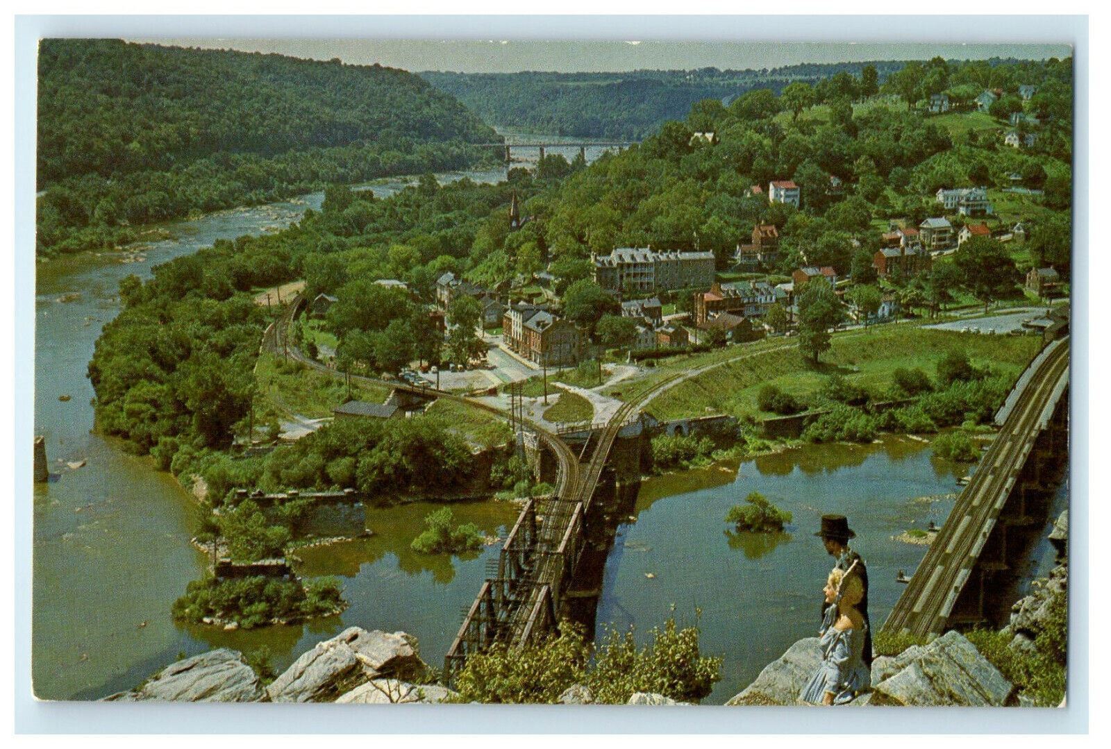 c1960 Aerial View of Bridge and River, Harper\'s Ferry, West Virginia WV Postcard