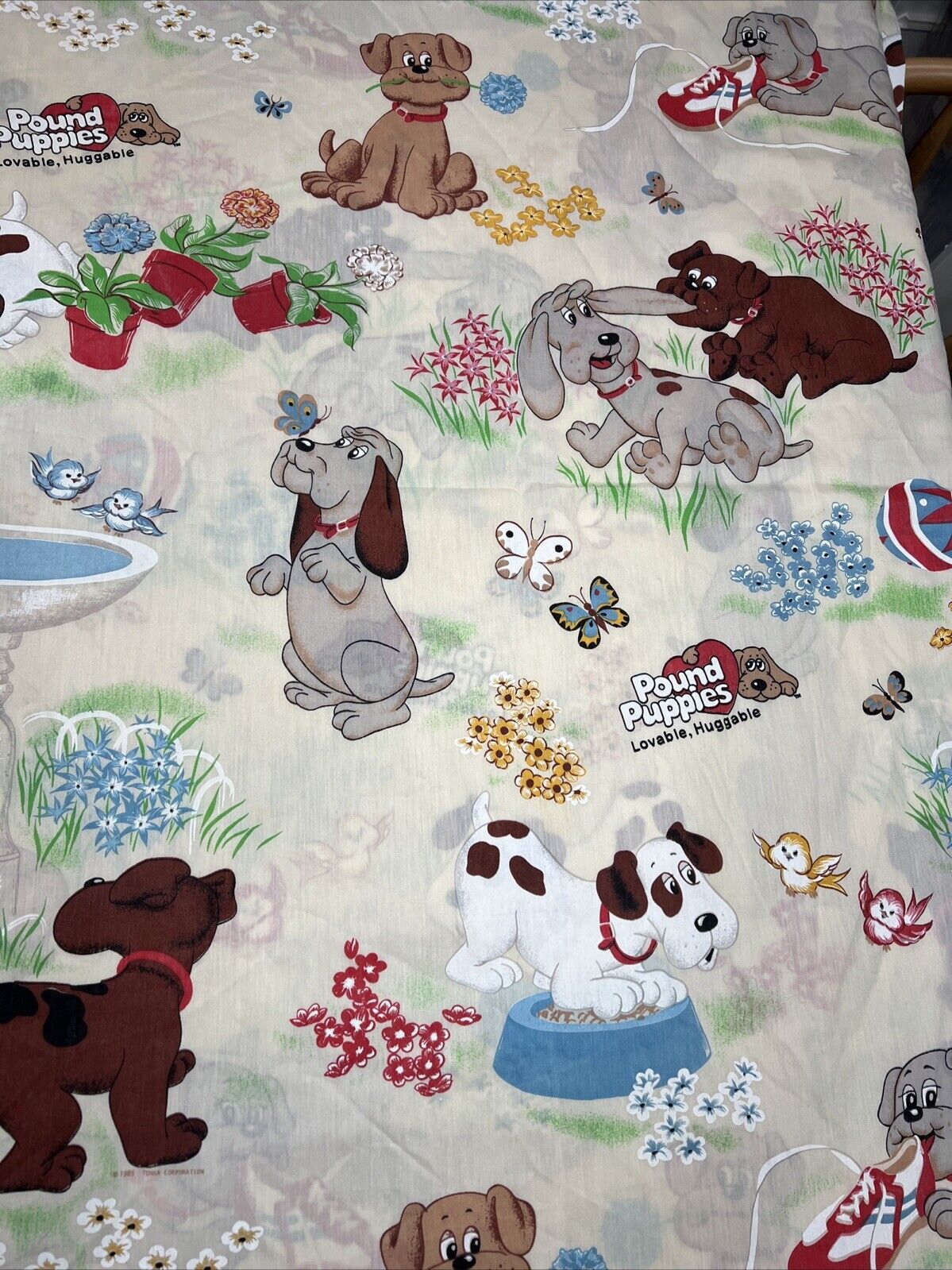Vintage 1985 Pound Puppies Twin FLAT SHEET  Tonka Craft Fabric Panel