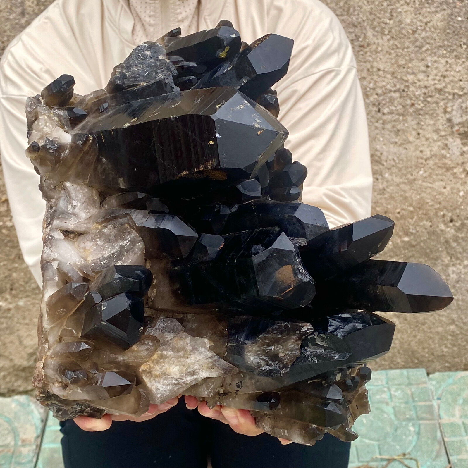 16.1LB  Natural Tea black Crystal quartz Cluster Mineral Specimen Healing reiki