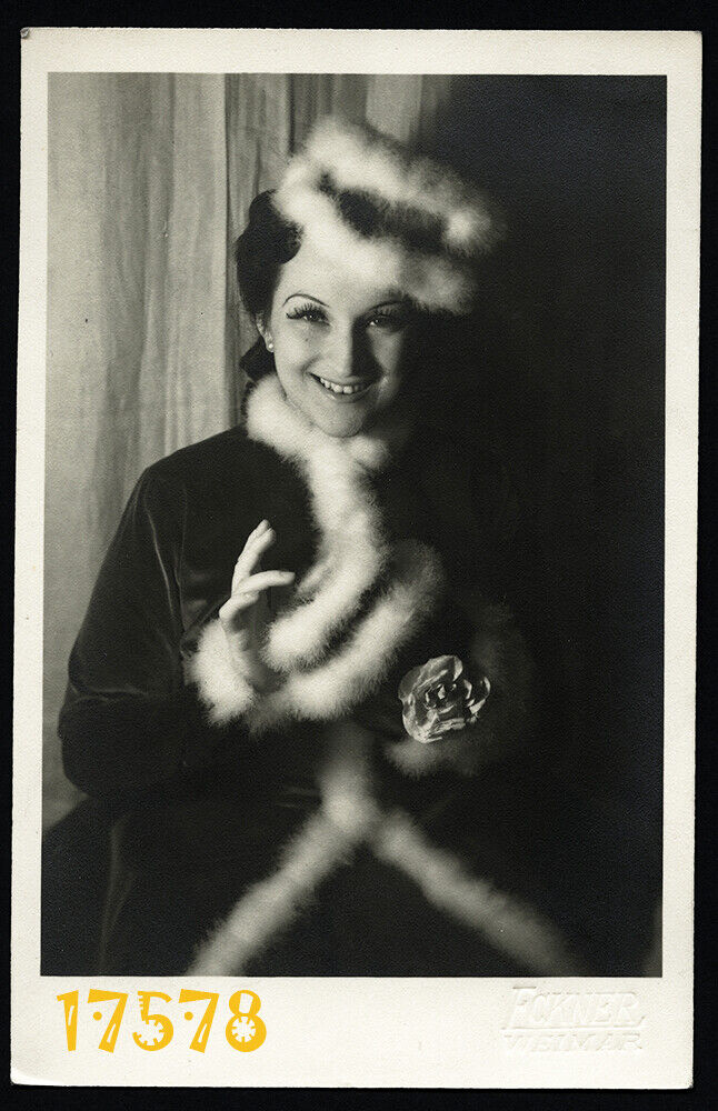 woman w rose, fur, by Eckner, Weimar,  (Bauhaus)  1930’s Germany, stamped Vintag