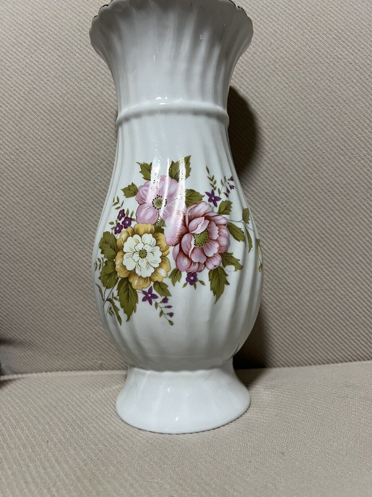 Vintage Ceramic Pink and White Dogwood Floral Vase