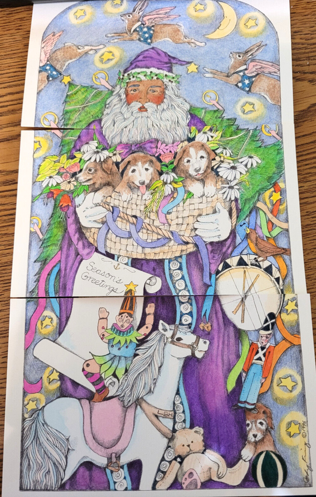 Flying Rabbit 3 Postcard Set Black Santa Claus Signed Artist Jody King 21/45