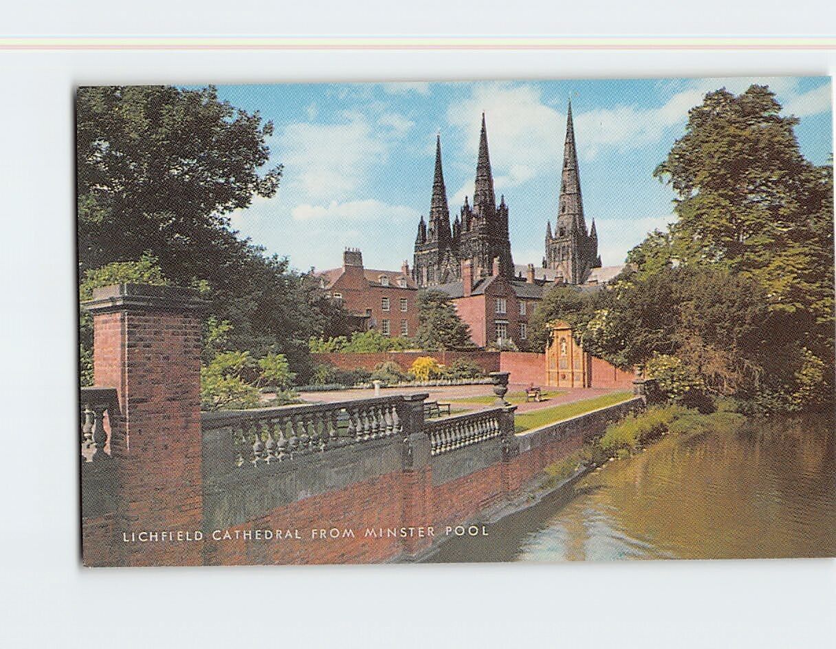 Postcard Lichfield Cathedral From Minster Pool, Lichfield, England