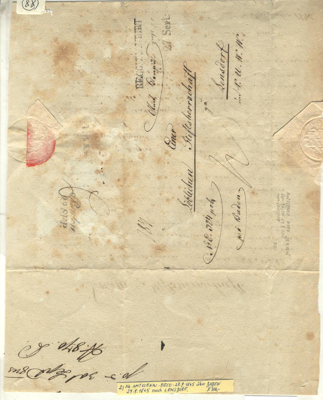 PrePhilately A02 Austria Hungary 1845 Letter Registered Ami Klenau Baden Reco