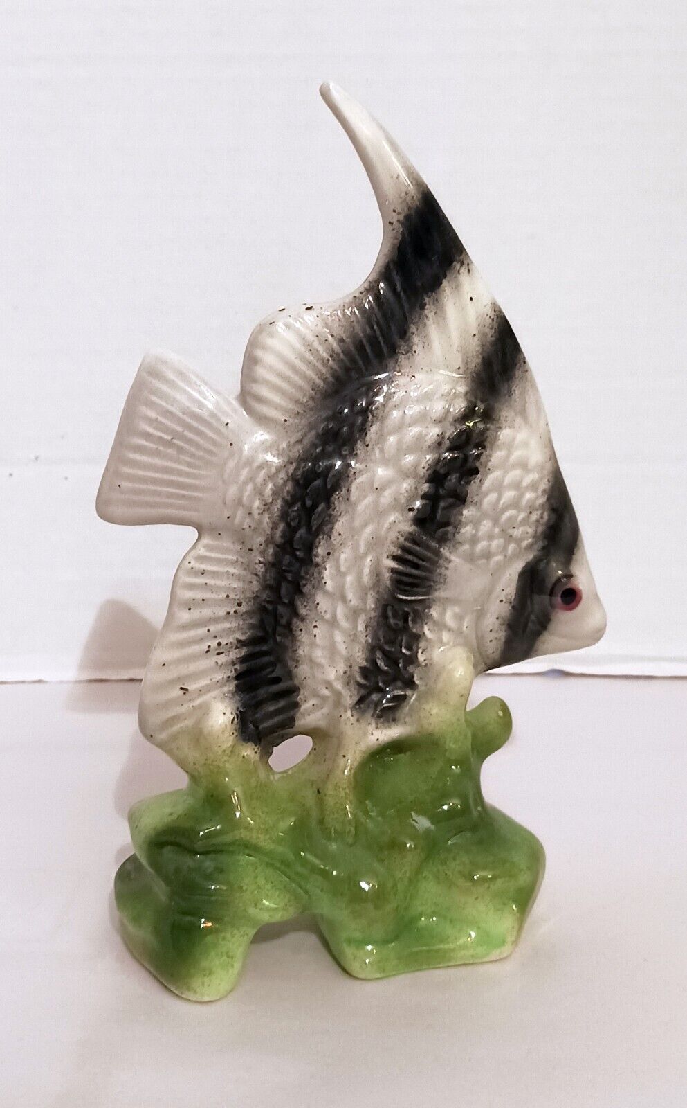 Angel Fish Black Stripes Vintage Ceramic Statue Bathroom Decoration or Aquarium