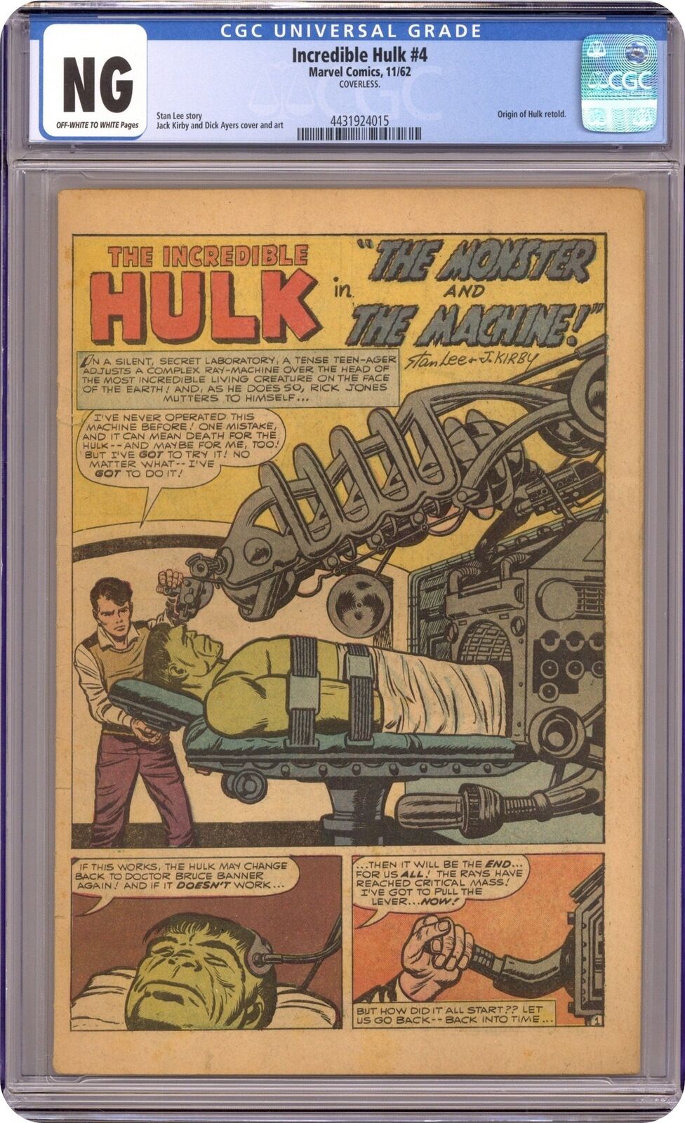 Incredible Hulk (1962 Marvel 1st Series) 4 CGC Coverless 4431924015