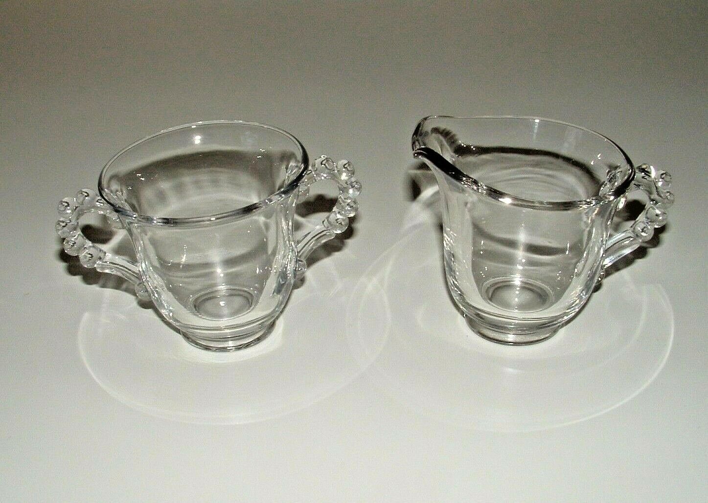 Imperial Candlewick Glass Creamer & Sugar, Beaded  Design Handles, pre-owned