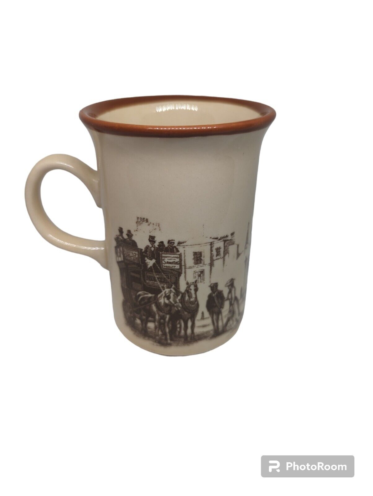 E - Vintage Old Timey Horse And Carriage Churchill England Small Mug Cup
