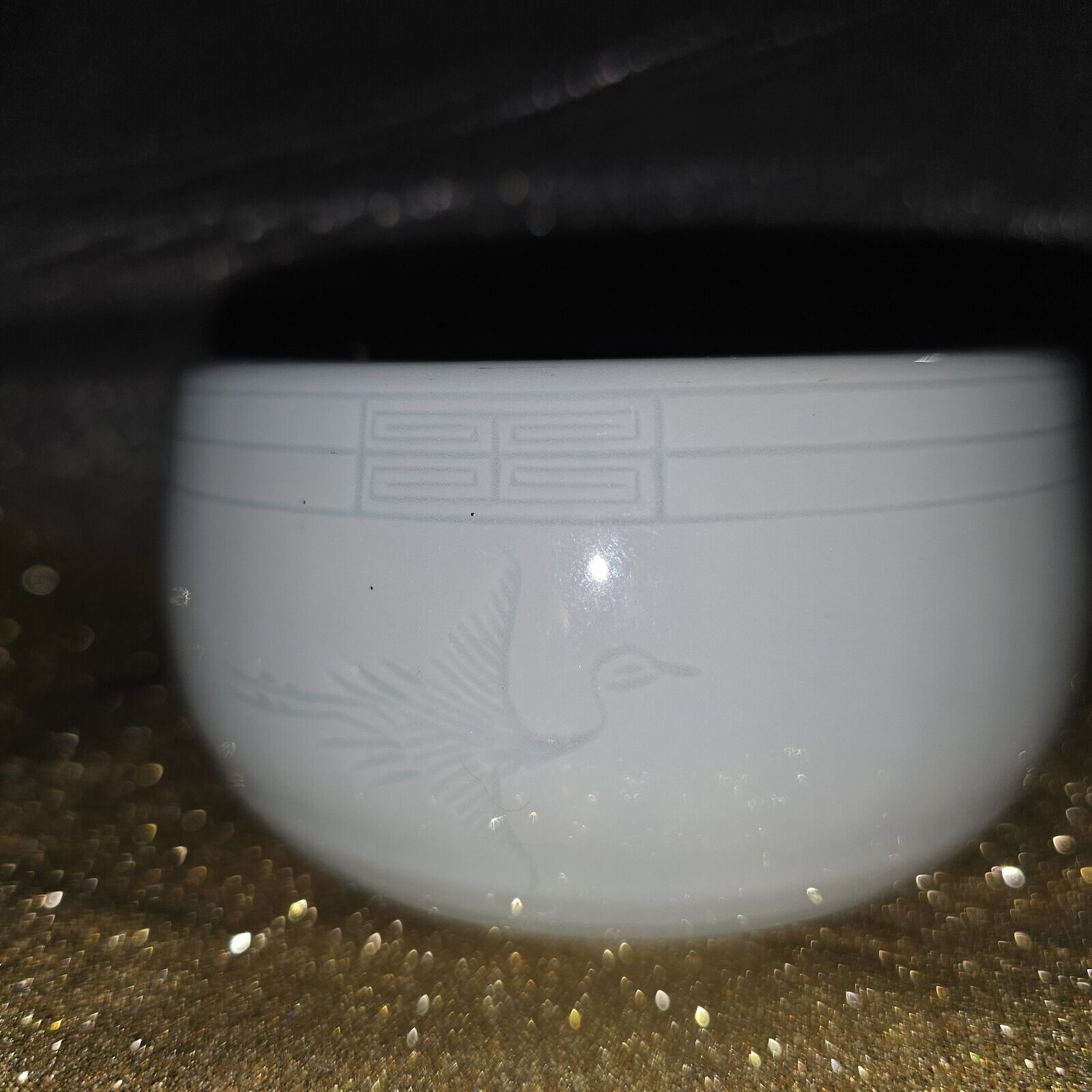 Vintage Korean Celadon Rice Bowl Engraved Cranes Design