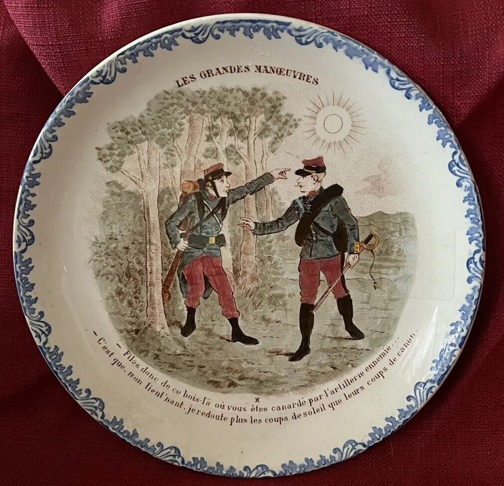 LIMOGES HBCM CHAISY PLATE LES GRANDES MANOEUVRES SOLDIERS VINTAGE