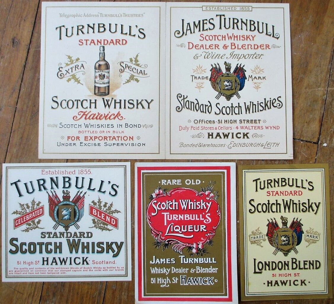Scotch Whisky 1900 Color Litho Advertising Folder, Three Labels, James Turnbull