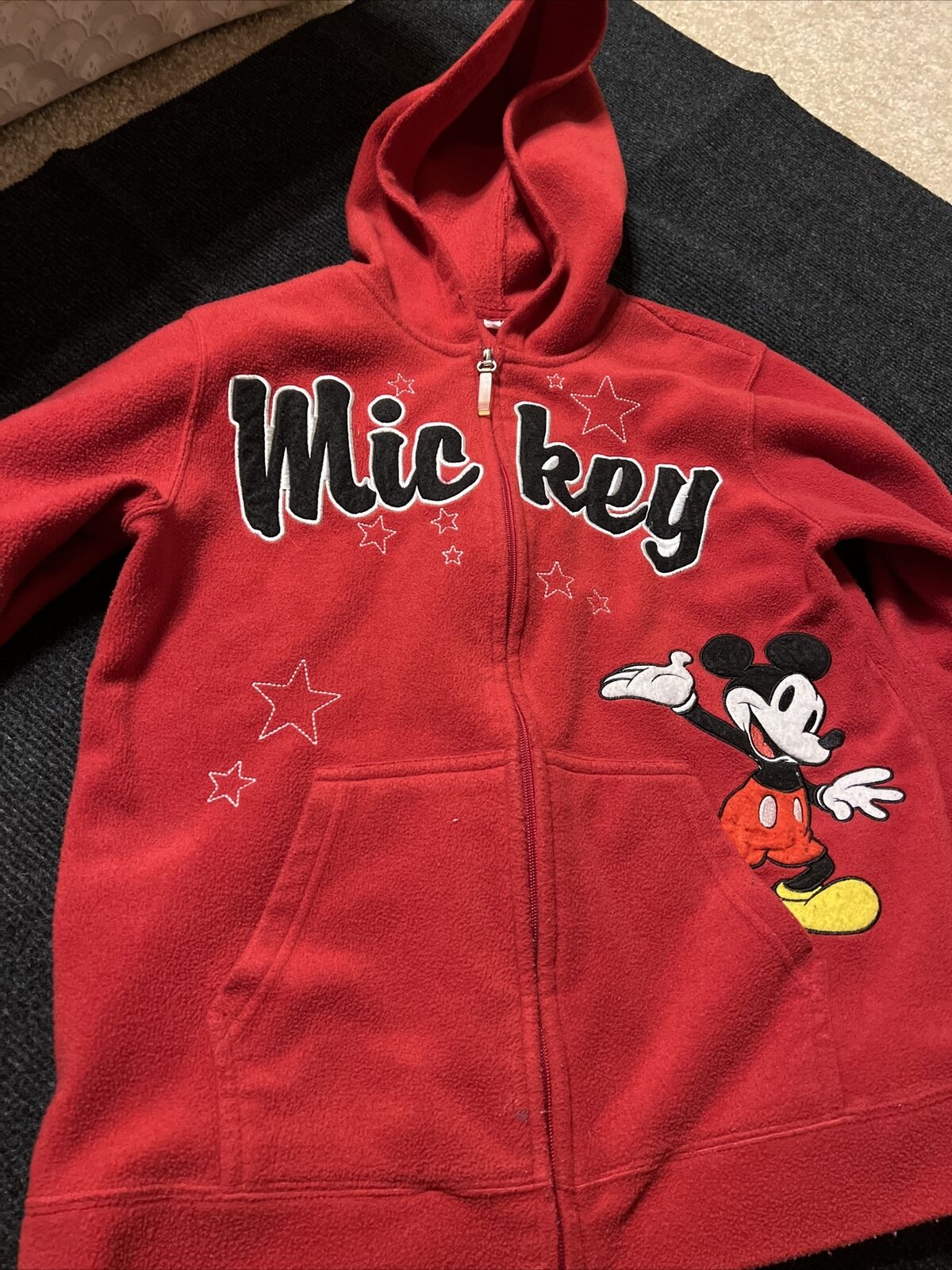 Disney Red Fleece Embroidered Mickey Jacket Full Zip Medium