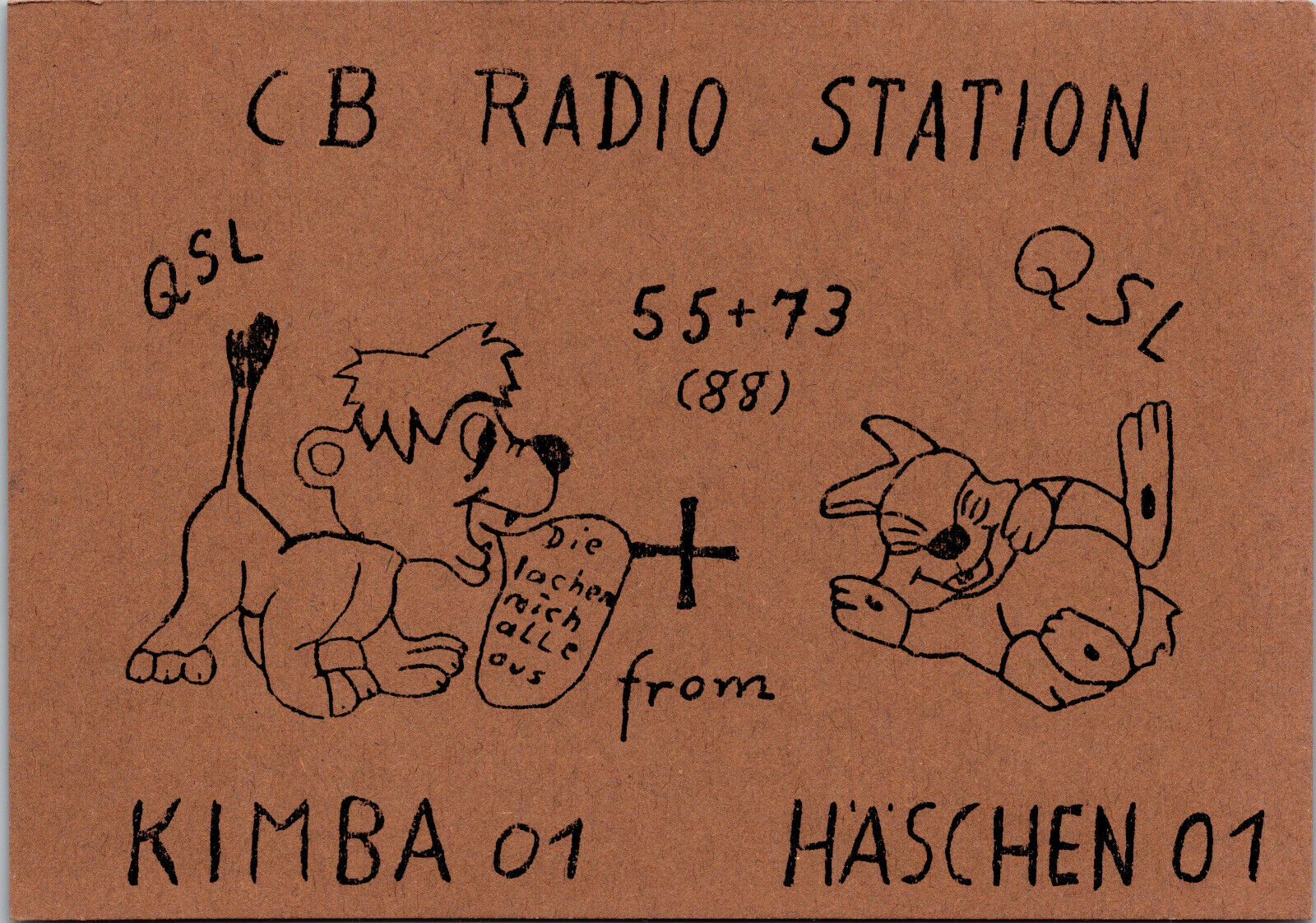 German CB Station Vtg Ham Radio Amateur QSL QSO Art Card Postcard Cartoon 161
