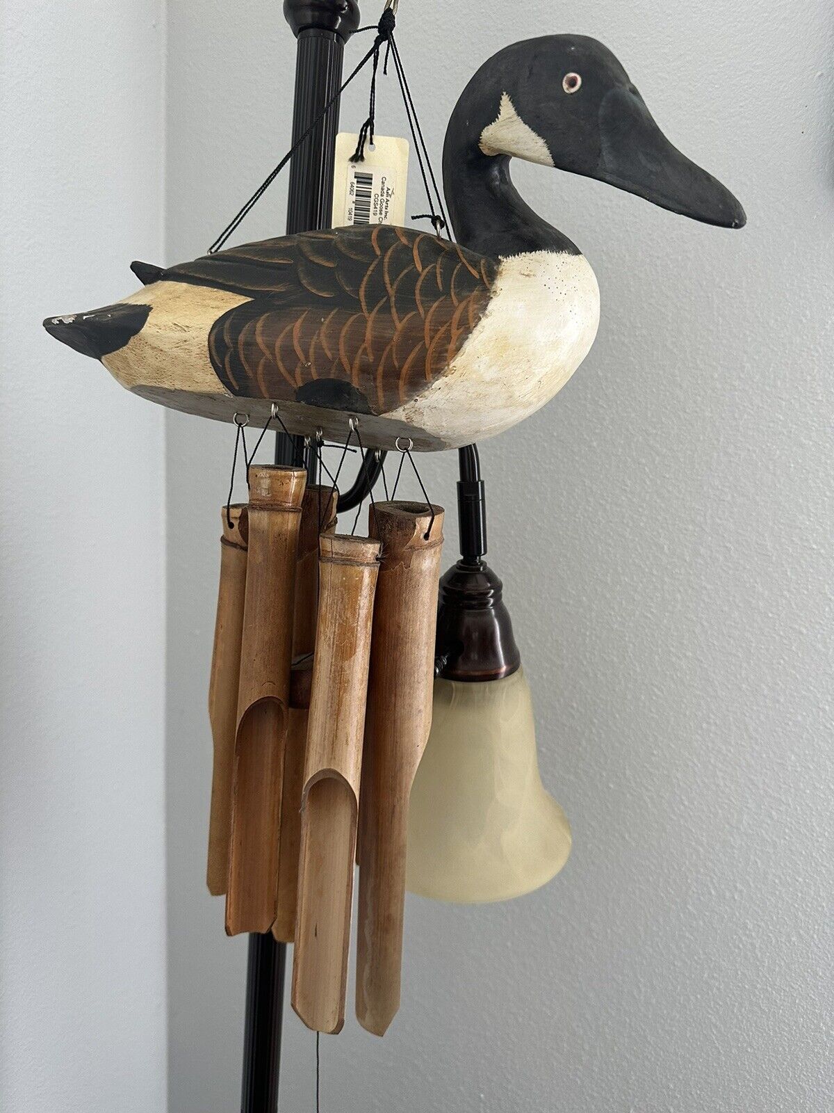 Hand carved Wood Duck  Bamboo Wind Chime Unique  Has Not Been Hung Outside