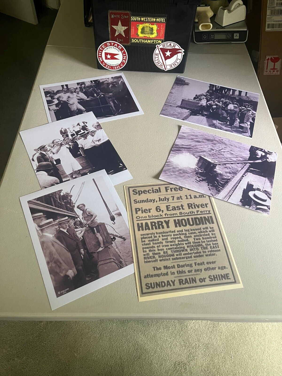 Harry Houdini Reprint Set, The East River Box Escape Set of 10 images plus BONUS