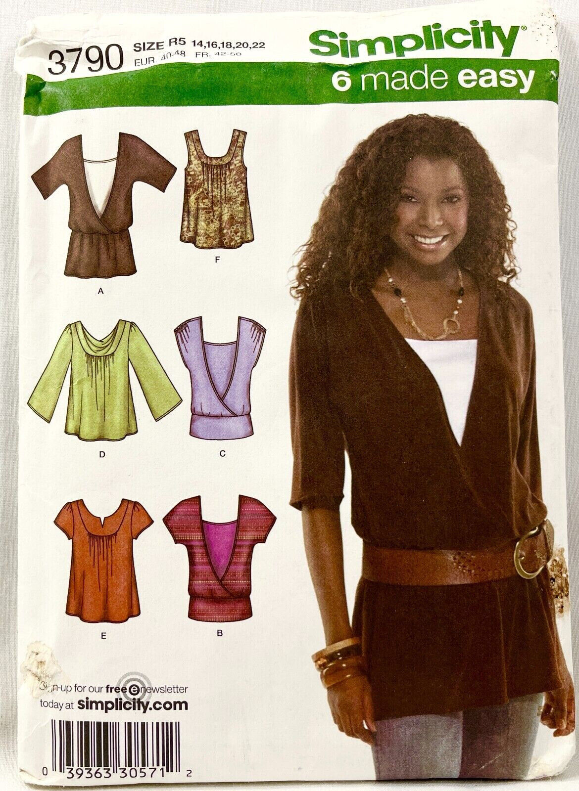 2007 Simplicity Sewing Pattern 3790 Womens Tops 6 Styles Size 14-22 UNCUT 11887
