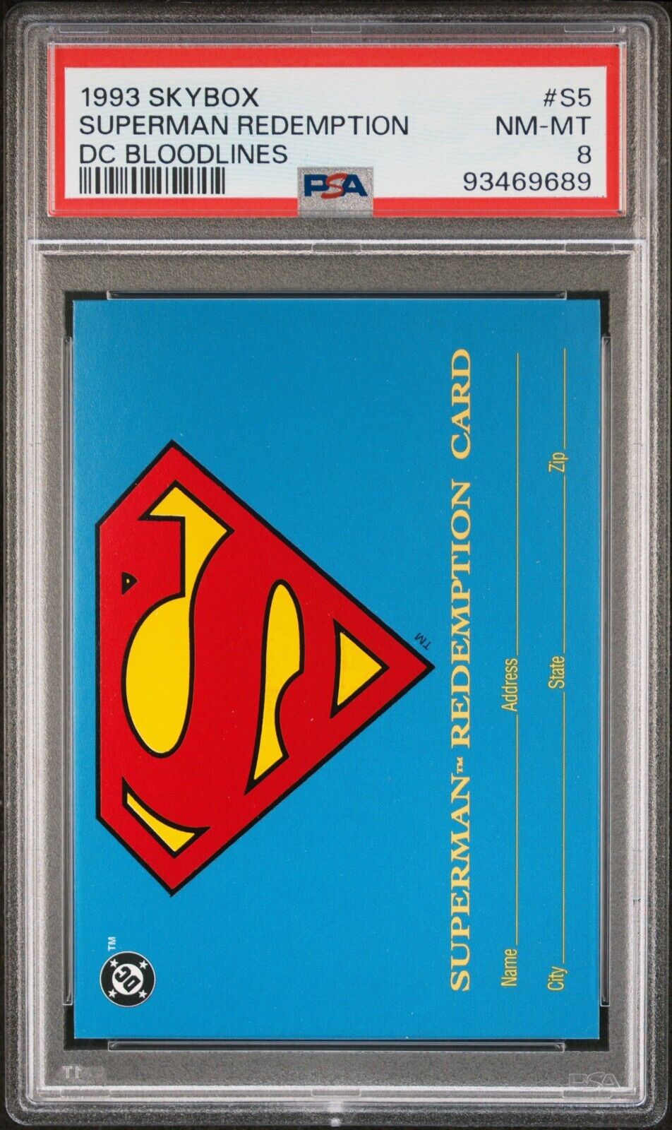 1993 Skybox DC Bloodlines Superman Redemption Card #S5 PSA 8 93469689