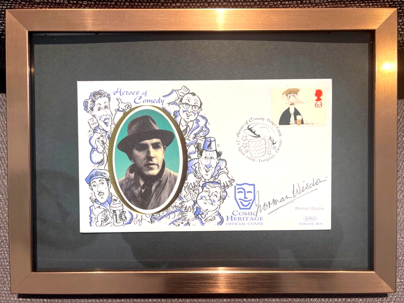 Norman Wisdom - Famous Comedian - Framed Hand Signed FDC (13' X 9') With COA