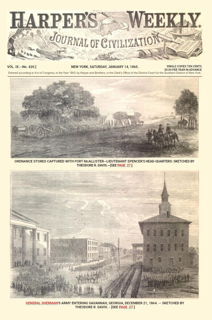  New York Saturday January 14, 1865 Harper's Weekly and Journal Of  Civilization