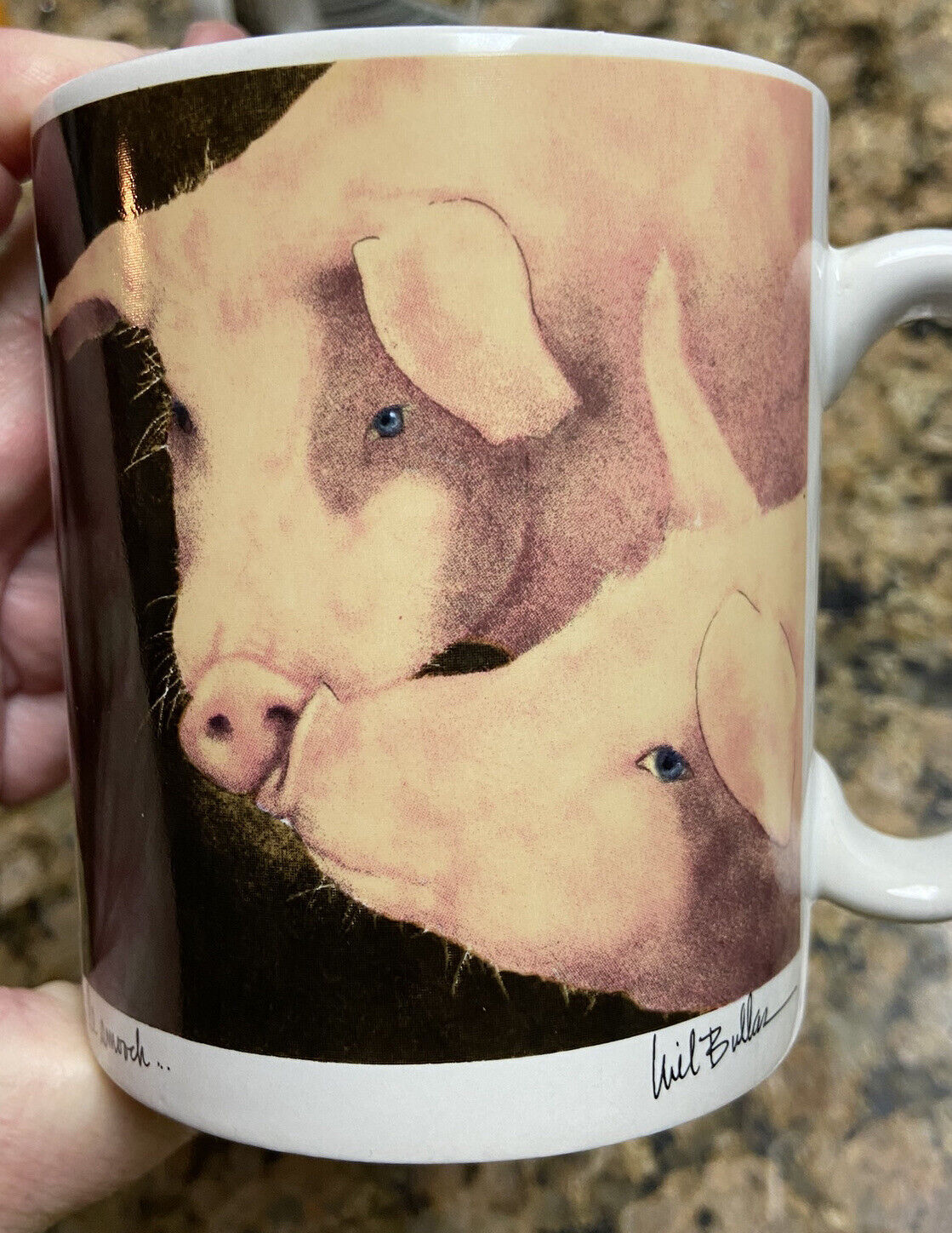 Vintage Will Bullas Art PIGS Kissing “Le Smooch” Coffee Mug Rare MINTY