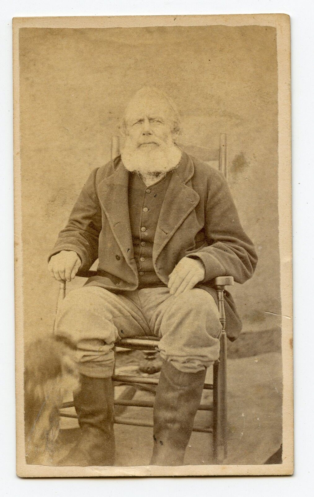 Old Bearded Man in a High Boots, Dog, Vintage CDV Photo