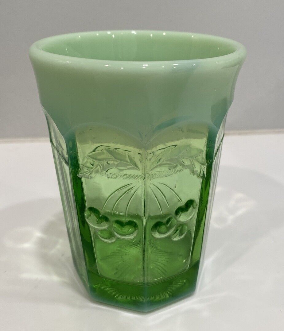 Rare Mosser Cherry Cable Green Opalescent Tumbler Drinking Glass Vintage