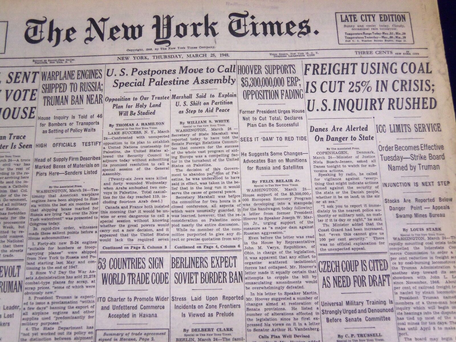 1948 MARCH 25 NEW YORK TIMES - FREIGHT USING COAL IS CUT - NT 3749