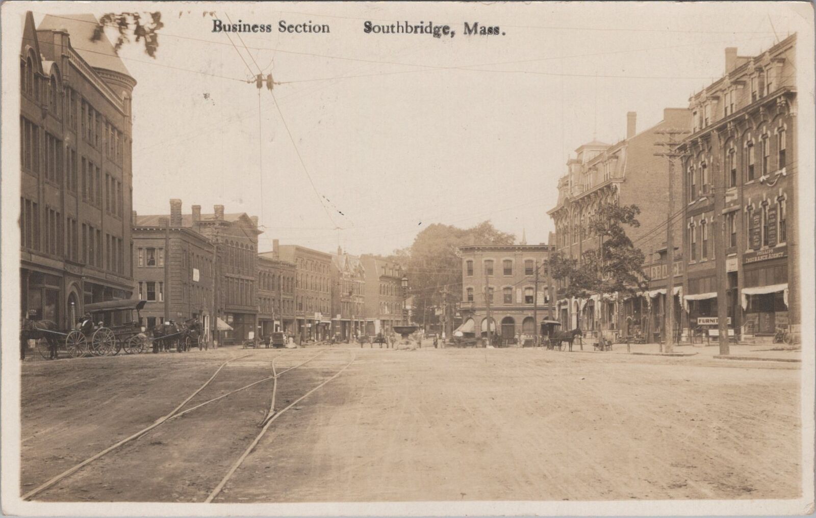 Business Section Southbridge Massachusetts Trolley Tracks 1910 RPPC Postcard