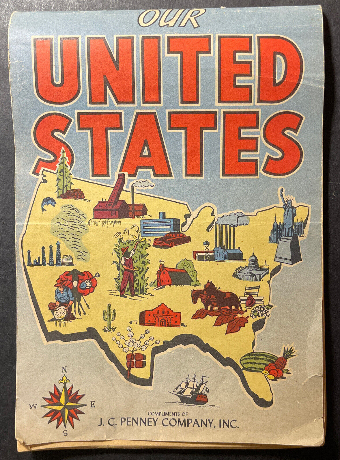 Our United States 1940s-1950s JC Penney 'comic' style illustrated state gazette